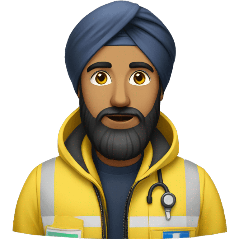 Sikh man with beard wearing a black turban and a yellow paramedic jacket emoji