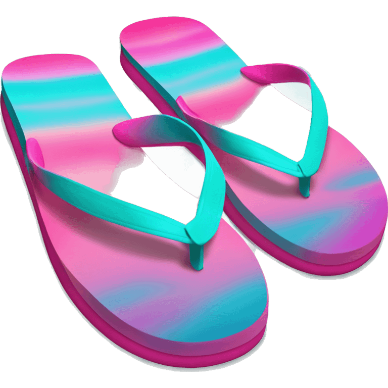 Realistic hot pink and turquoise gradient pair of summer flip flops isolated. emoji