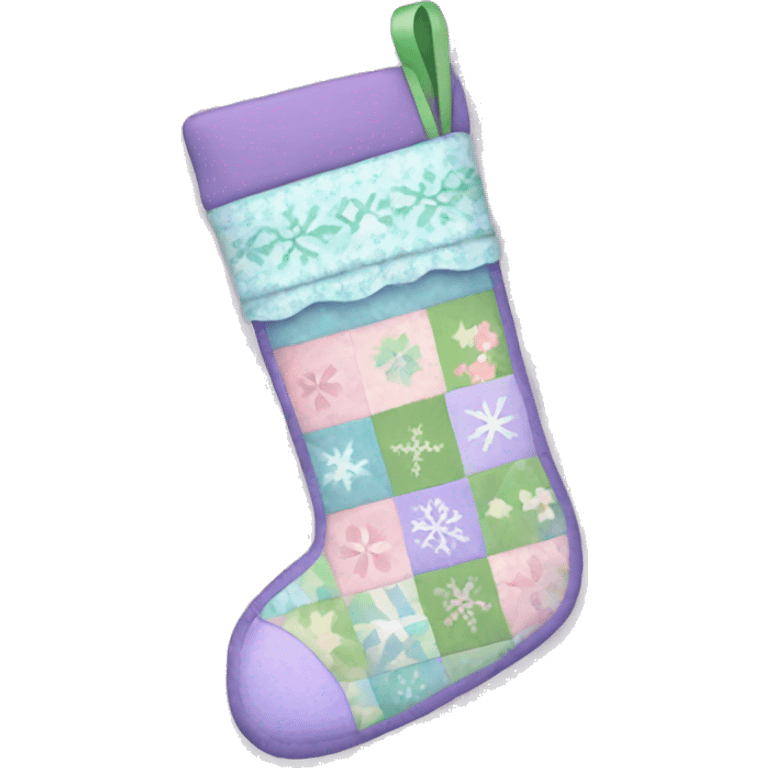 Christmas stocking with pastel pink and green and lilac and blue patchwork floral patterns  emoji