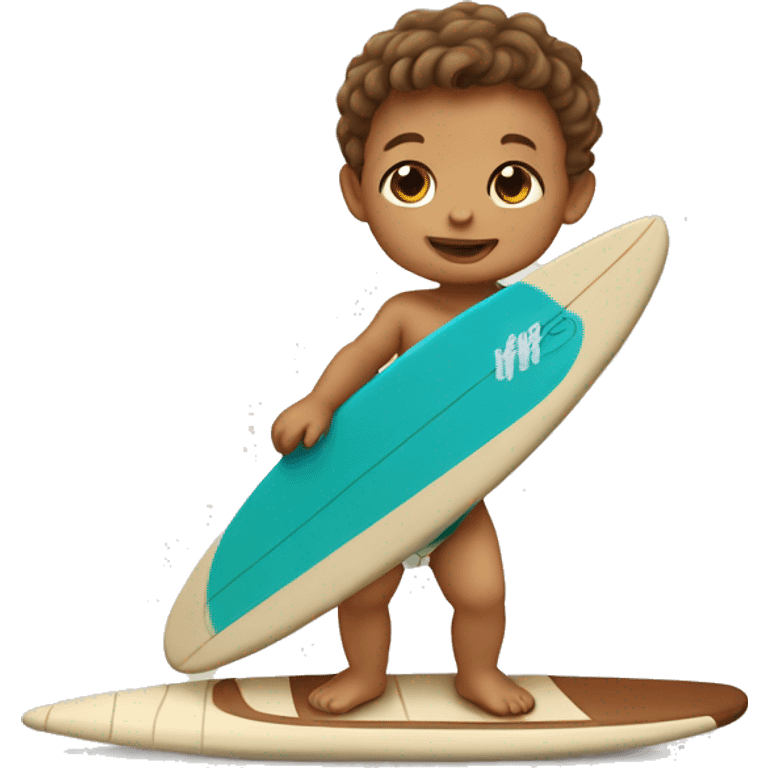 tan baby boy with brown hair on a surfboard emoji