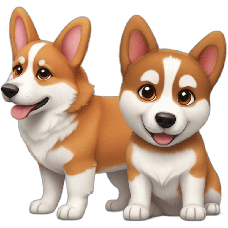 a red corgi puppy next to a husky puppy emoji