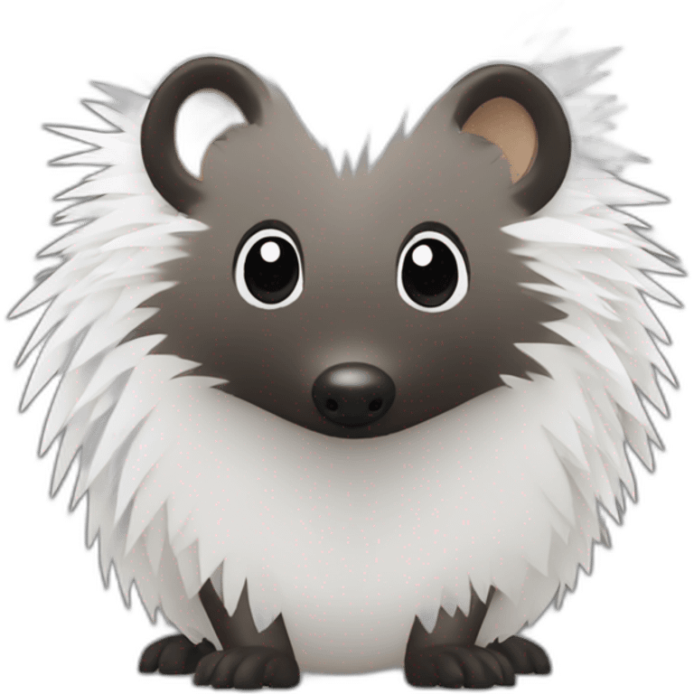 Hedgehog black and white quills one black ear one white ear full body emoji