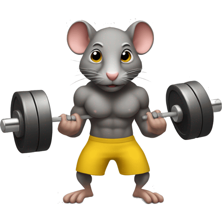 Create an emoji of a rat lifting weights with a determined expression. Make it look like a true gym enthusiast. And using a uniform of the brand "Alter"  emoji