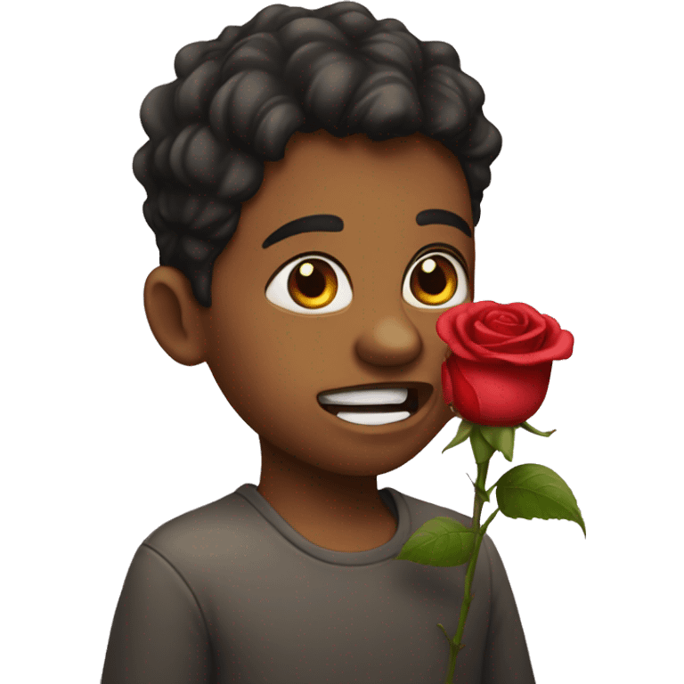 A boy with a rose in his mouth emoji