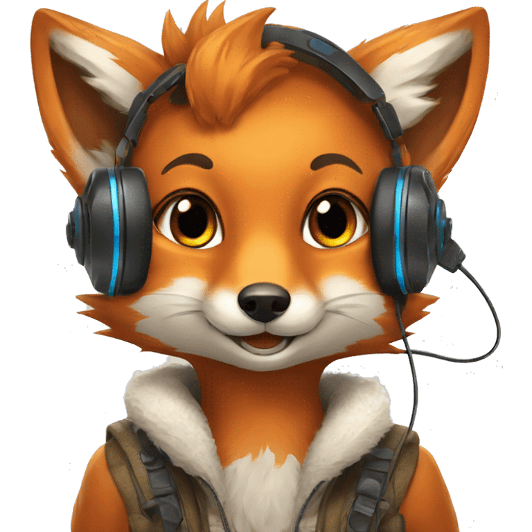 A cute happy fox with a gamer headset emoji