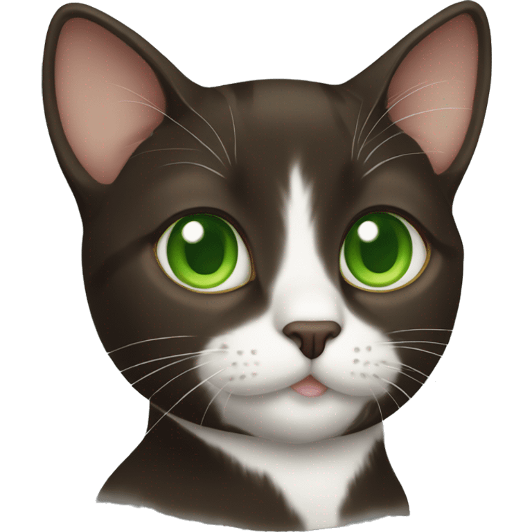 Brown tuxedo cat with green eyes emoji