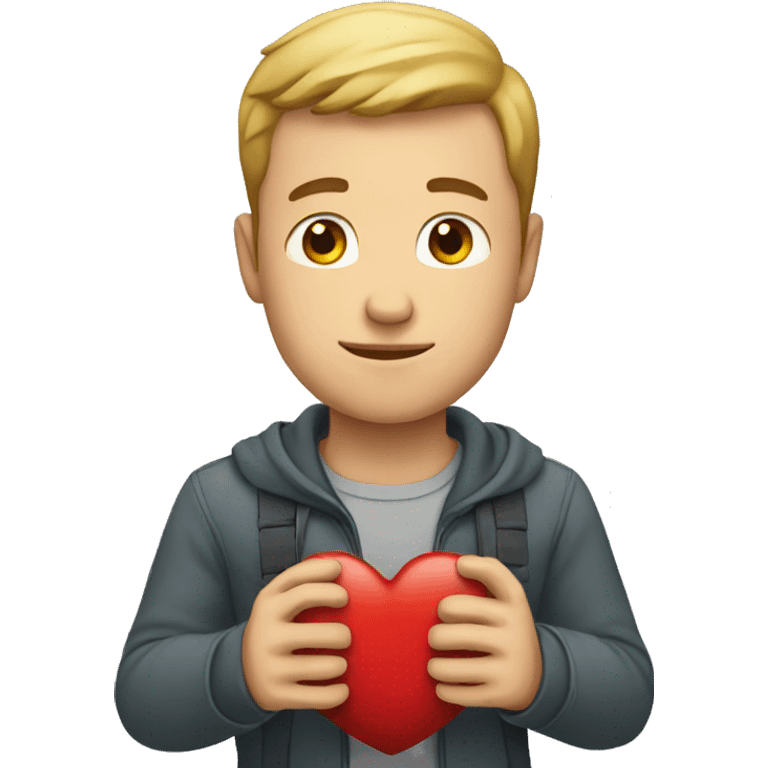 a white man holding his heart emoji