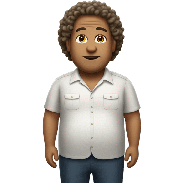 A fat man with medium sized curly hair as a bus driver emoji