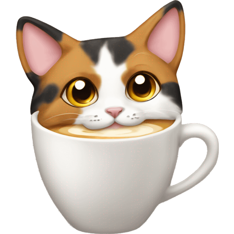 Calico cat drinking a latte emoji