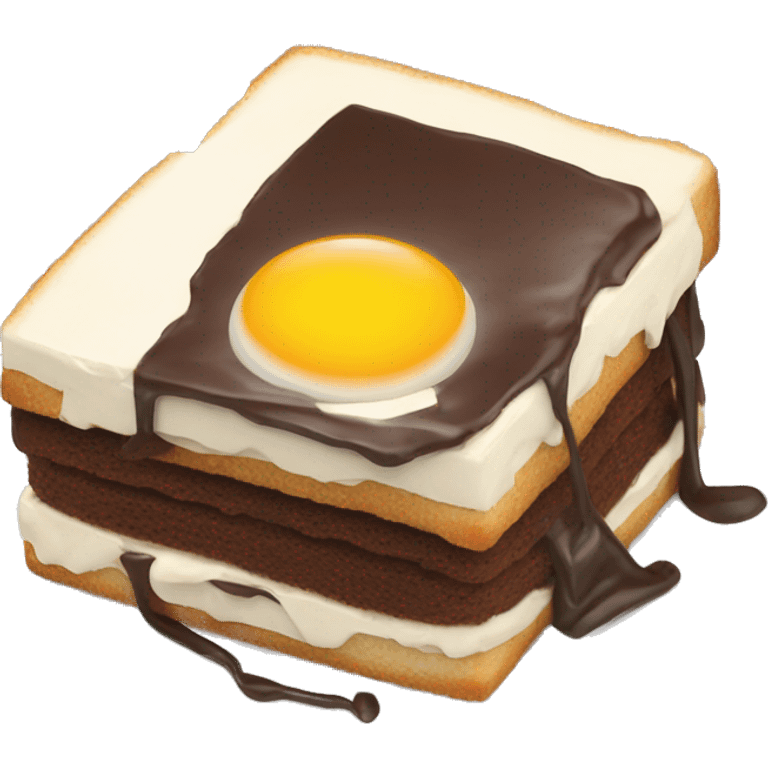 choclate cake on a sandwich like a fried egg emoji