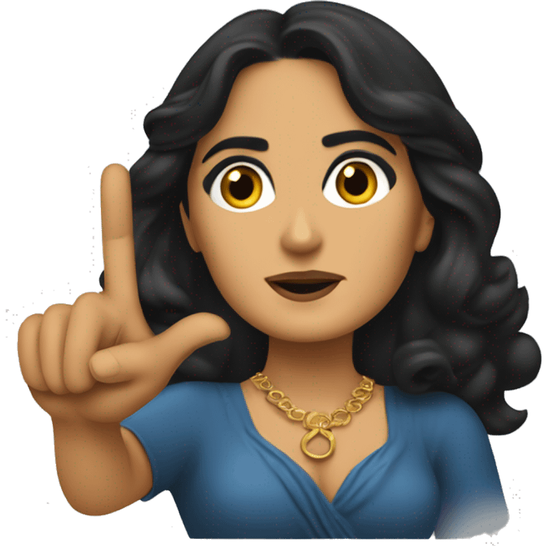 Salma Hayek pointing forward with her pointer finger emoji