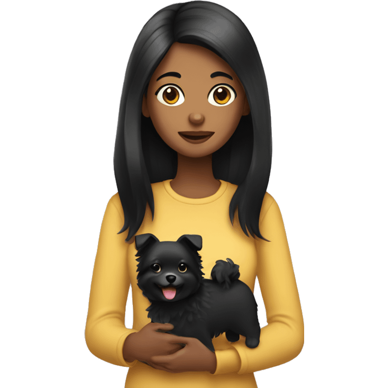 Girl with black hair holding spitz emoji