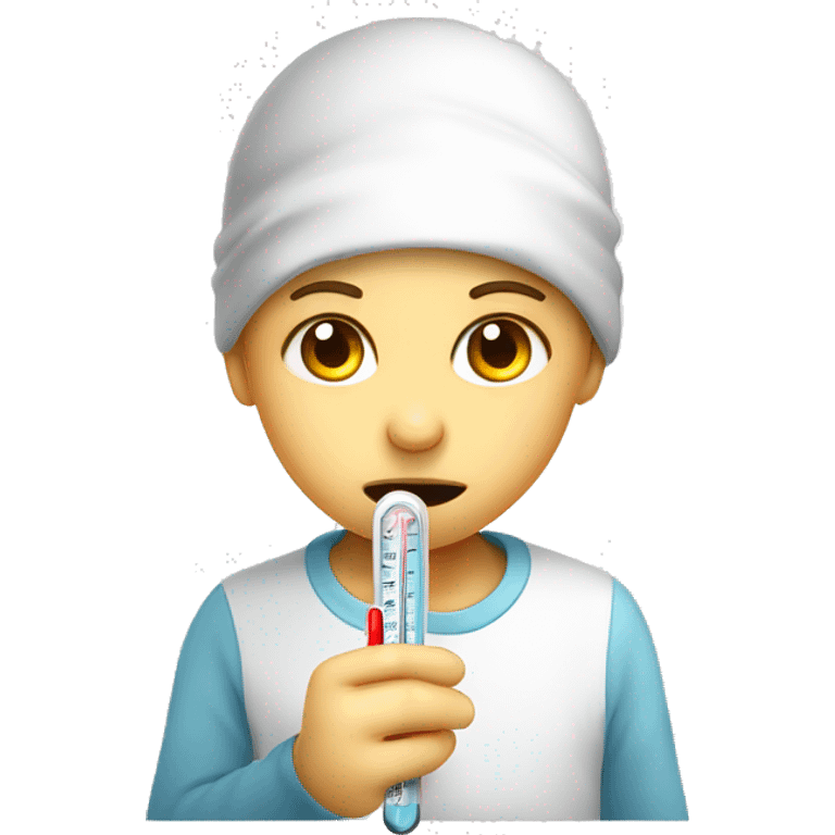 sick child, thermometer with high temperature emoji