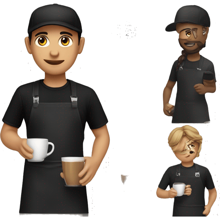 barista making coffee in black apron and black t-shirt in cap emoji