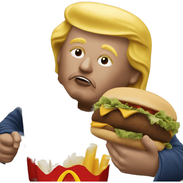 Donald trump eating McDonalds with Jesus emoji