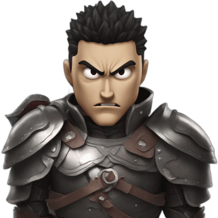 angry berserk guts carrying a huge sword on his shoulder framed on his bust emoji