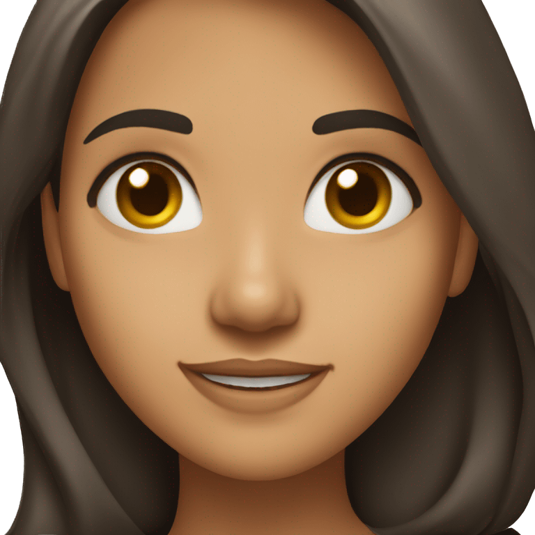 A young woman with long dark brown hair smiling and content emoji