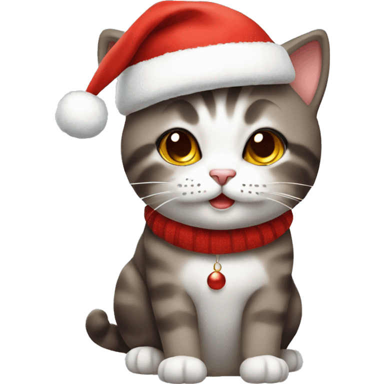 Cute cat with Christmas hat emoji