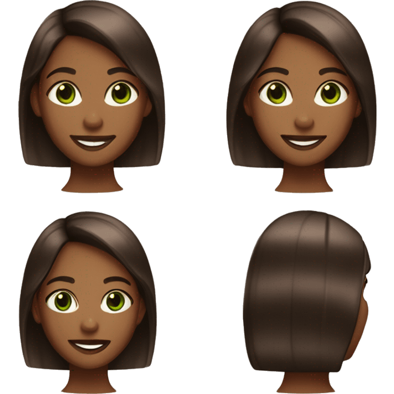 
HEAD OF A BROWN GIRL WITH STRAIGHT HAIR WITH COPPER HIGHLIGHTS IN DARK BRONZE GREEN EYES WITH A PORCELAIN COMPLEXION AND SMILE emoji