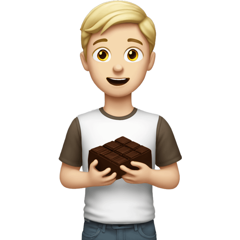 Caucasian white boy eating chocolate emoji