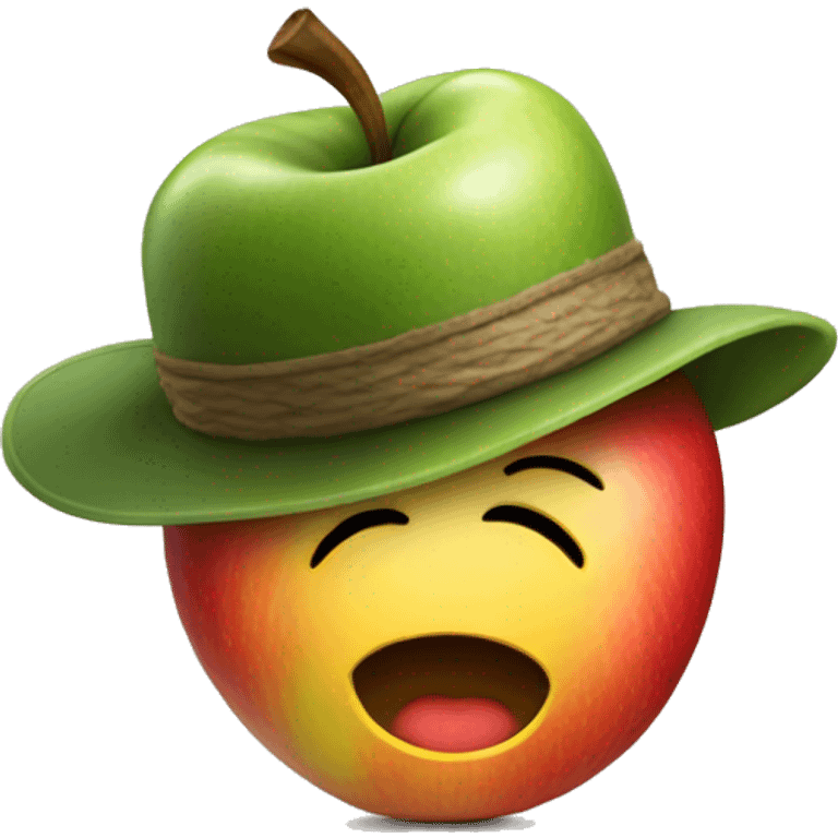 A apple with a hat emoji