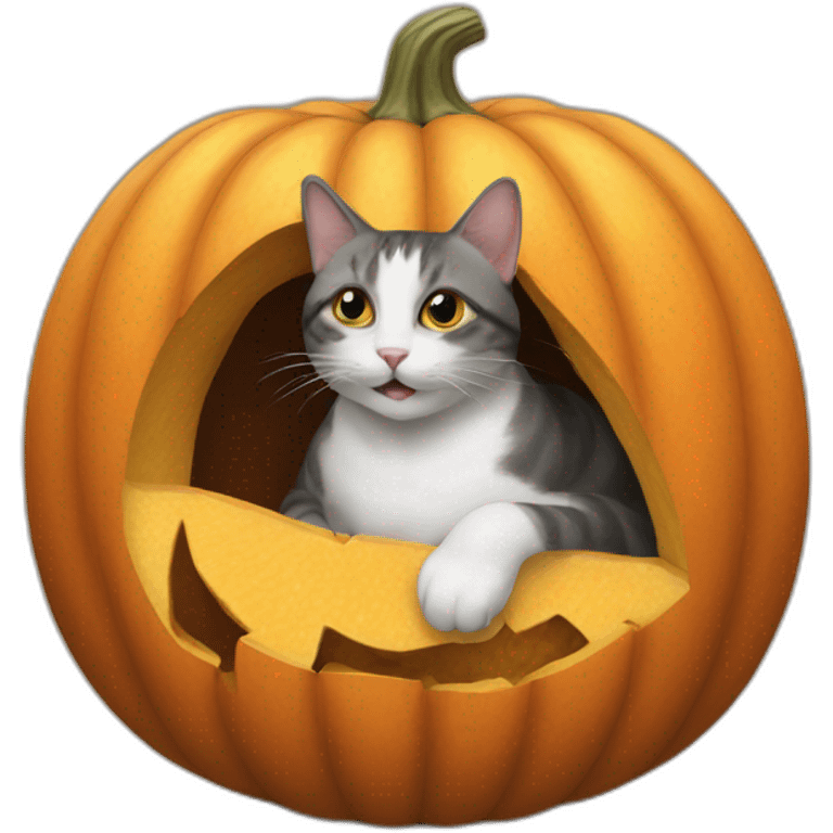 cat stuck in pumpkin emoji