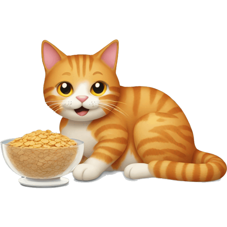 a ginger cat eating a bowl of cereal  emoji