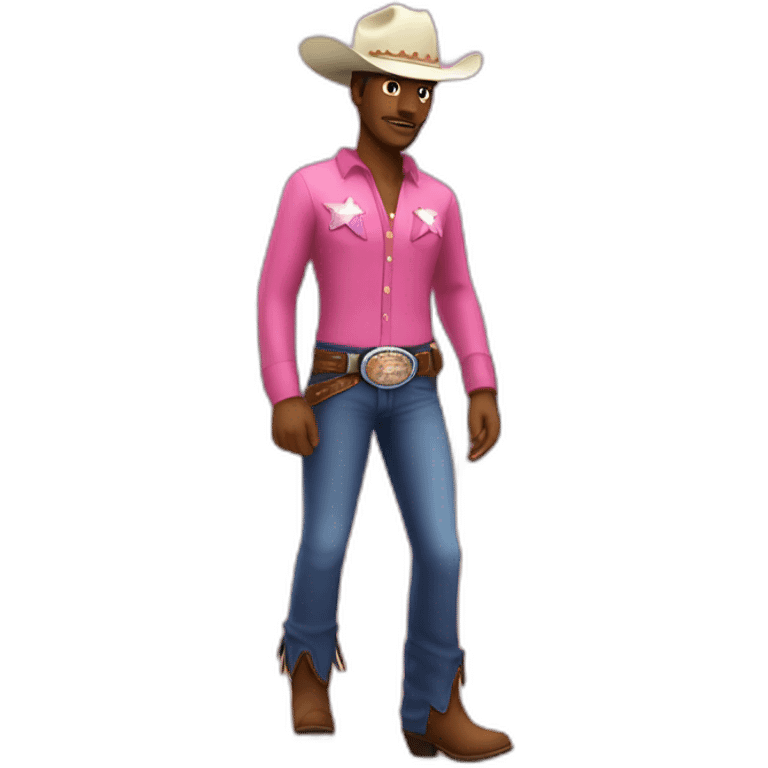 cowboy with fluffy pink cowboy hat and line dancing emoji