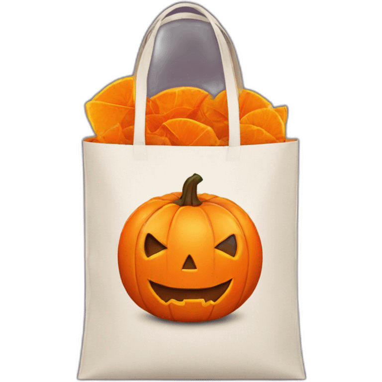 Orange Trick or treat bag with jack-o’-lantern face emoji