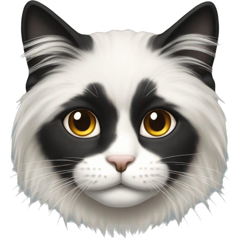 long haired cat with muzzle half black half white emoji