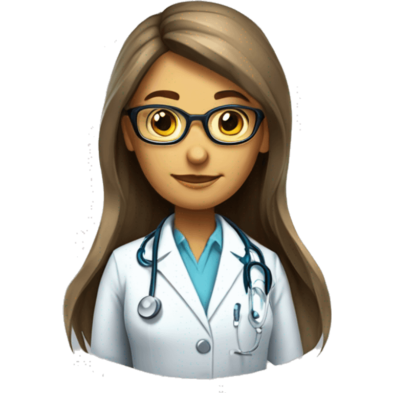 doctor woman long hair with low polytail, wear glasses emoji