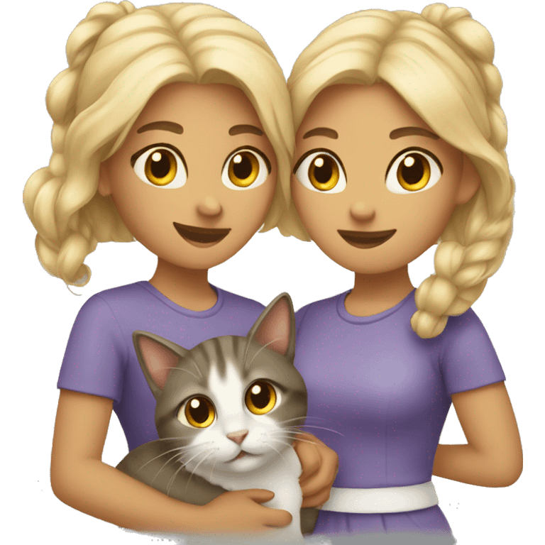 Two girls and two cats emoji