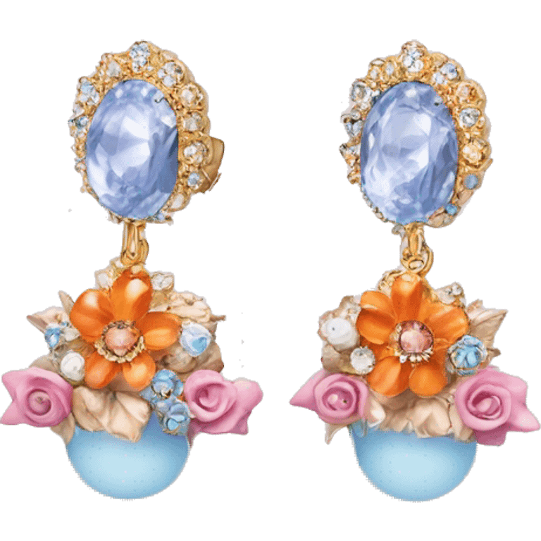 Dolce and Gabbana earrings with white and colourful lavender light blue orange pink and golden detais emoji