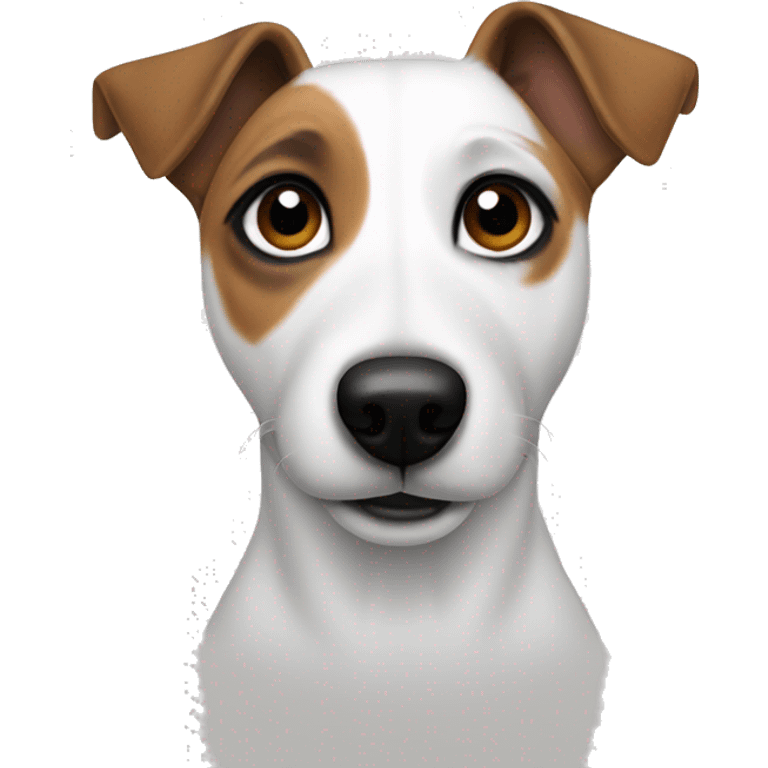 A white Jack Russell Terrier with erect ears and a black spot under its right eye. emoji