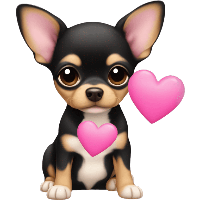 black & tan chihuahua puppy with a pink heart emoji