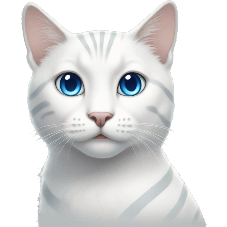 White cat with gray stripes and blue eyes emoji