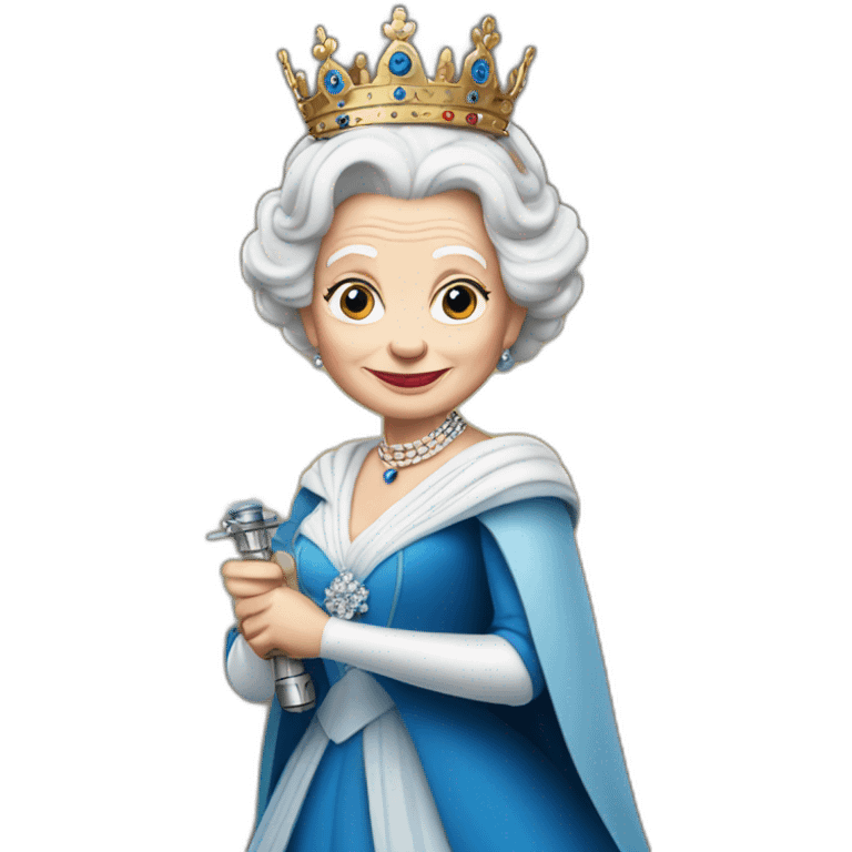 Queen Elizabeth holding a blue lightsaber emoji