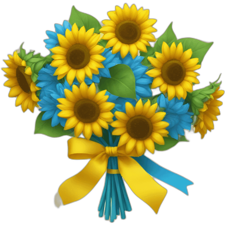 a bouquet of sunflowers tied with a yellow-blue ribbon emoji