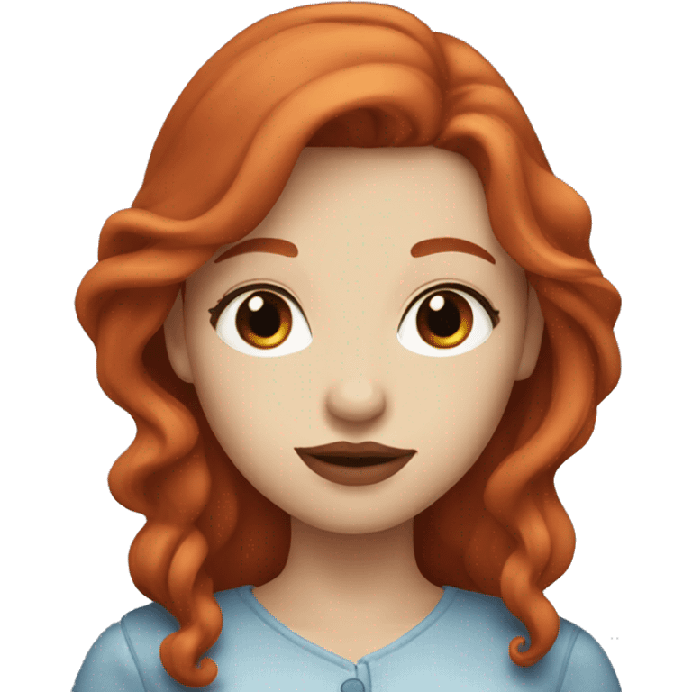 redhead with blue eyes and long hair and red lipstick emoji