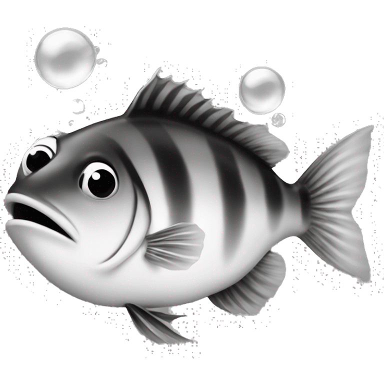 fish and bubbles in black and white emoji