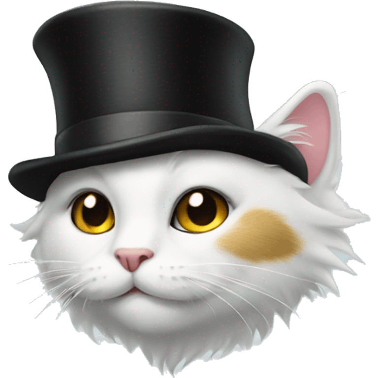 White furry cat with top hat emoji