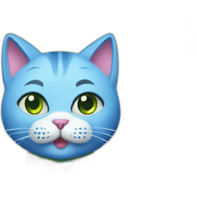 Blue cat with pink head eat green icecream emoji