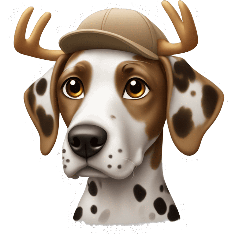 Brown Dalmatian in a cap with deer horns emoji