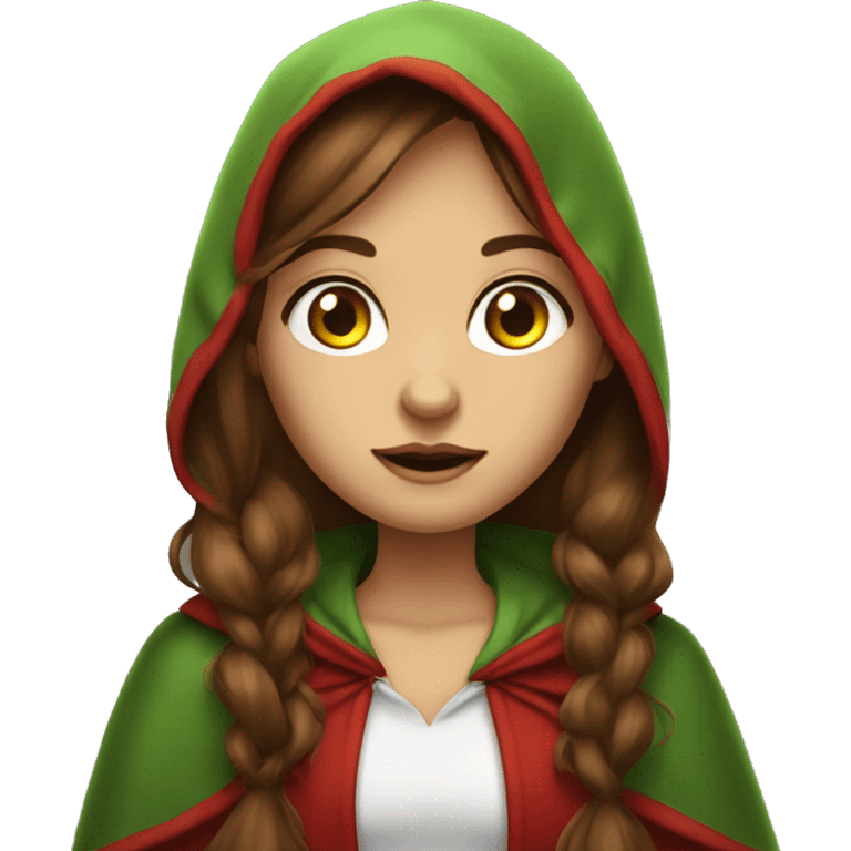 Red riding hood big light green eyes long brown hair with hightlights emoji