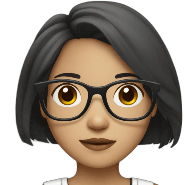 black-and-white asian girl with glasses and medium hair emoji