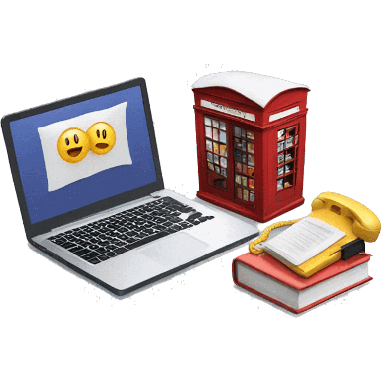 Laptop, books and small telephone box  emoji