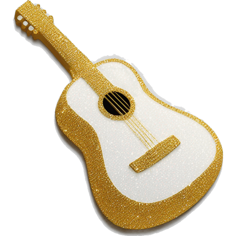 White acoustic guitar covered in white glitter and white rhinestones emoji