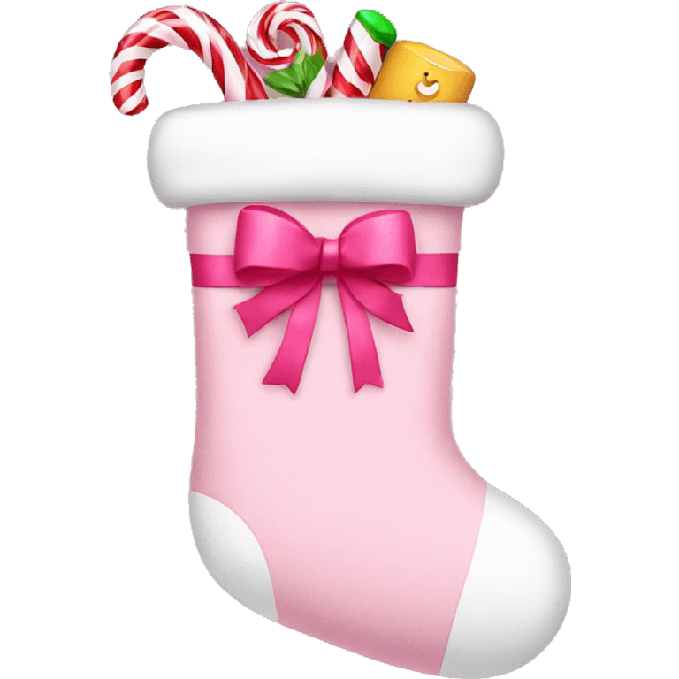 Pink Christmas stocking with candy canes emoji