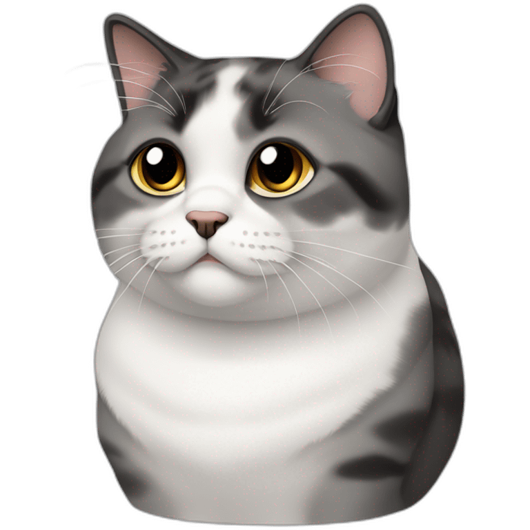 senior fat diluted calico cat, white chin, black nose, grey ears, grey and white emoji