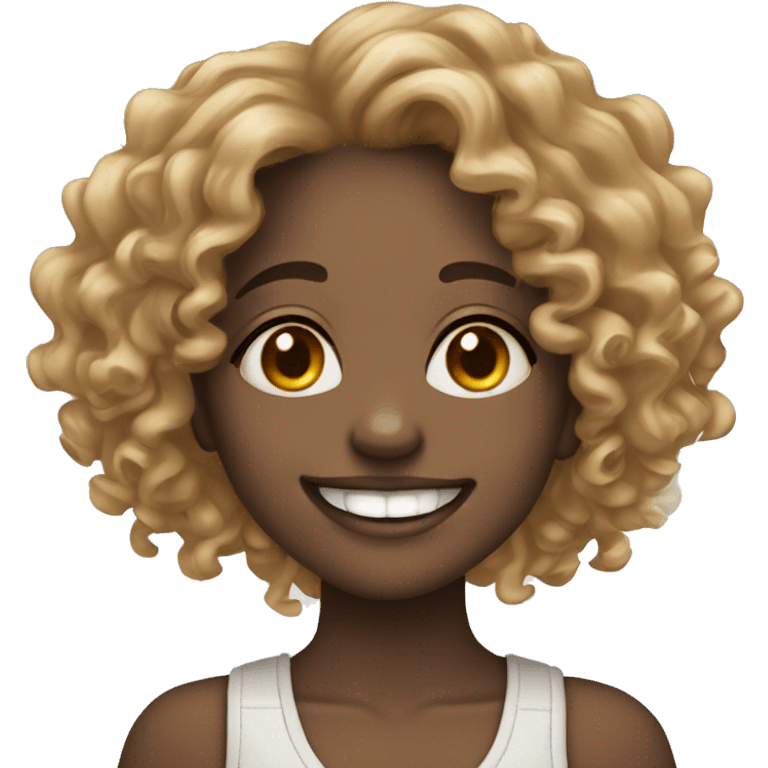 smiling girl with curly hair with septum ring and braces emoji